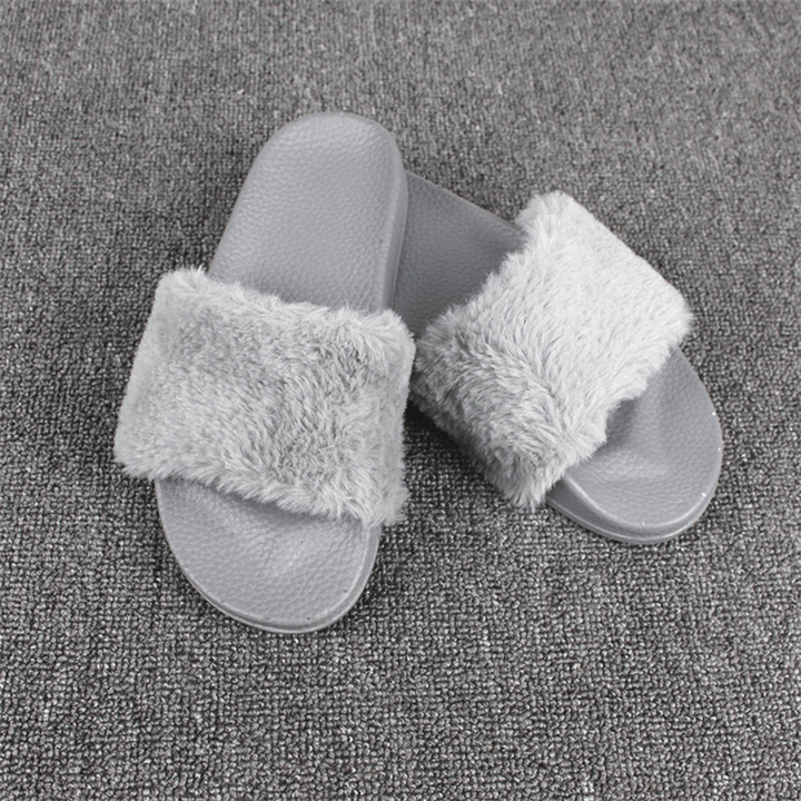 Women Fluffy Solid Color Open Toe Comfortable Home Slippers