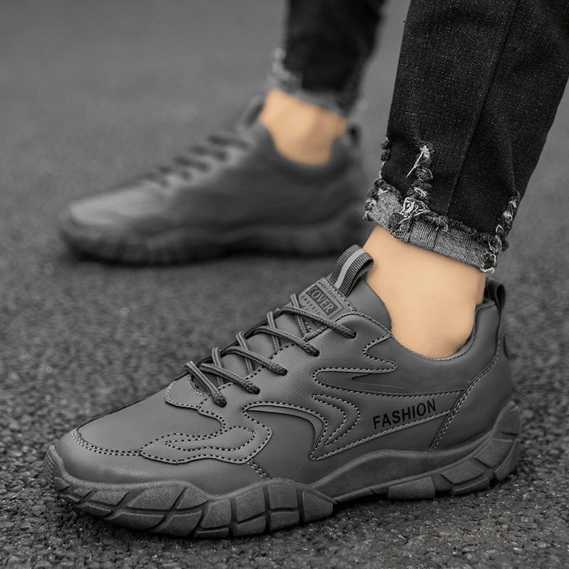 Men Breathable Soft Sole Slip Resistant Brief Solid Lace up Casual Sports Shoes