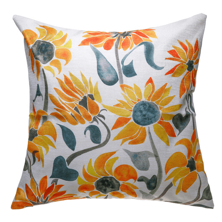 18X18Inch Square Linen Sunflowers Cushion Pillow Case Protective Cover