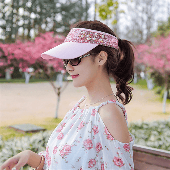 Women Summer Lace Adjustable Sunscreen Visor Sun Cap