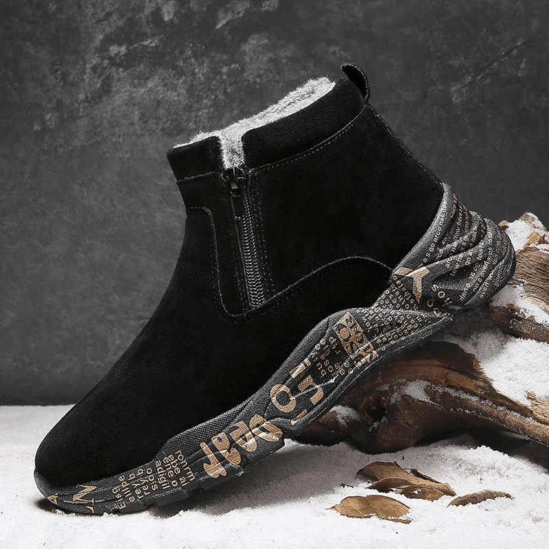 Men Letter Printed plus Velvet Thicken Warm Side-Zip Snow Boots