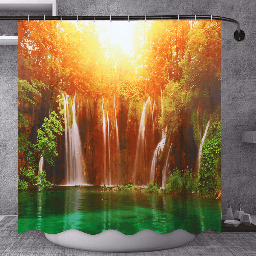 180X180Cm 3D Waterfall Nature Scenery Shower Curtain Water-Repellent Polyester Bathroom Curtain