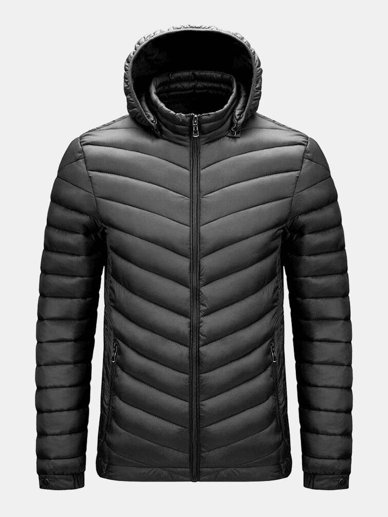 Mens Detachable Hooded Warm Long Sleeve Solid Color down Jacket