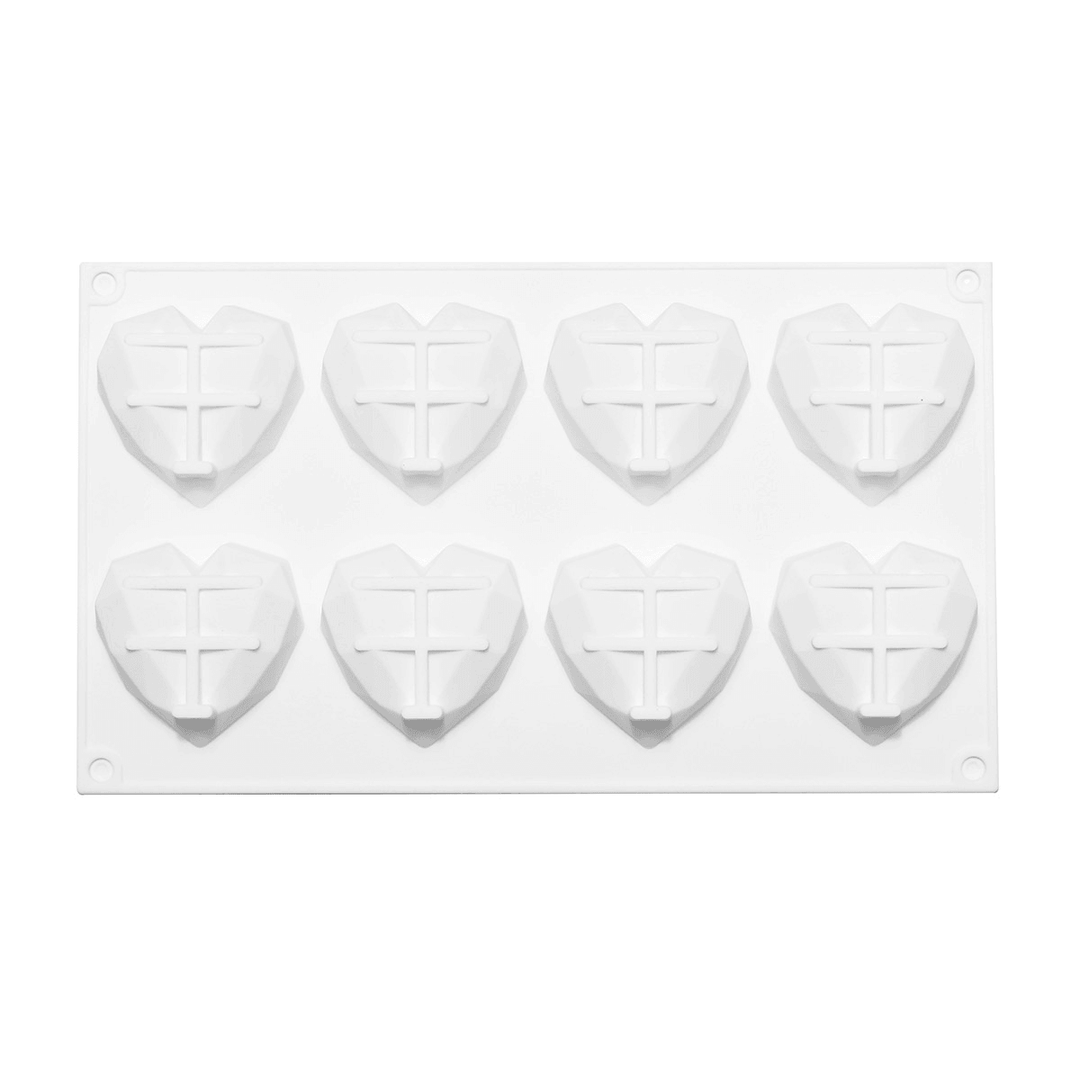 8 Grids Diamond Heart Dessert 3D Cake Mold Art Mousse Silicone Mould