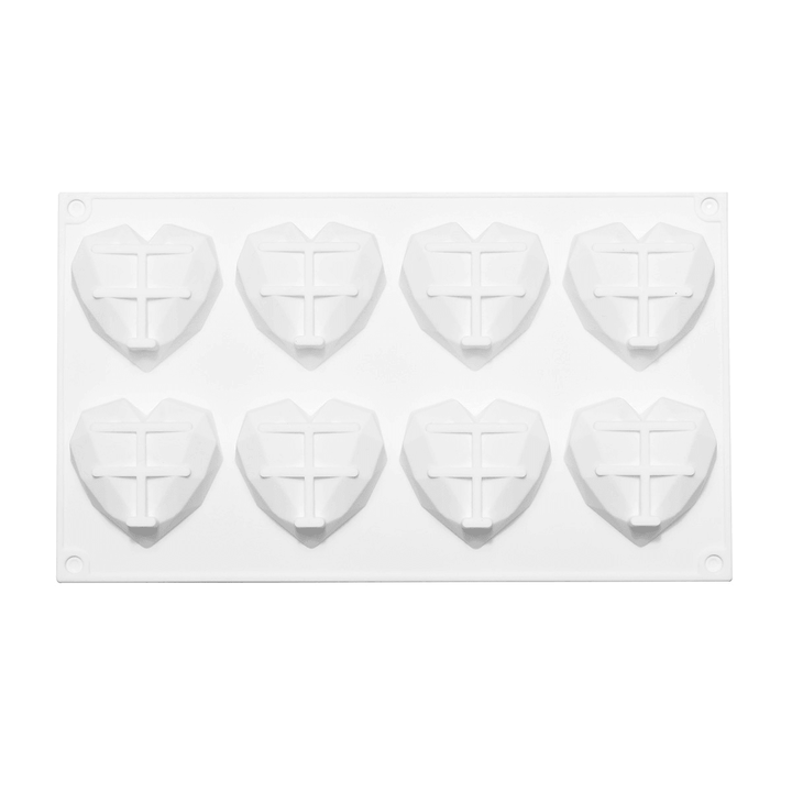 8 Grids Diamond Heart Dessert 3D Cake Mold Art Mousse Silicone Mould