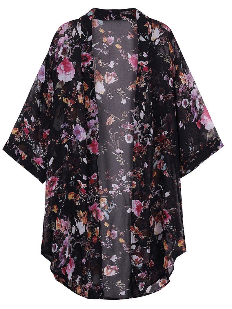 Bohemian Women Floral Chiffon Bikini Smock Sheer Cardigan - MRSLM