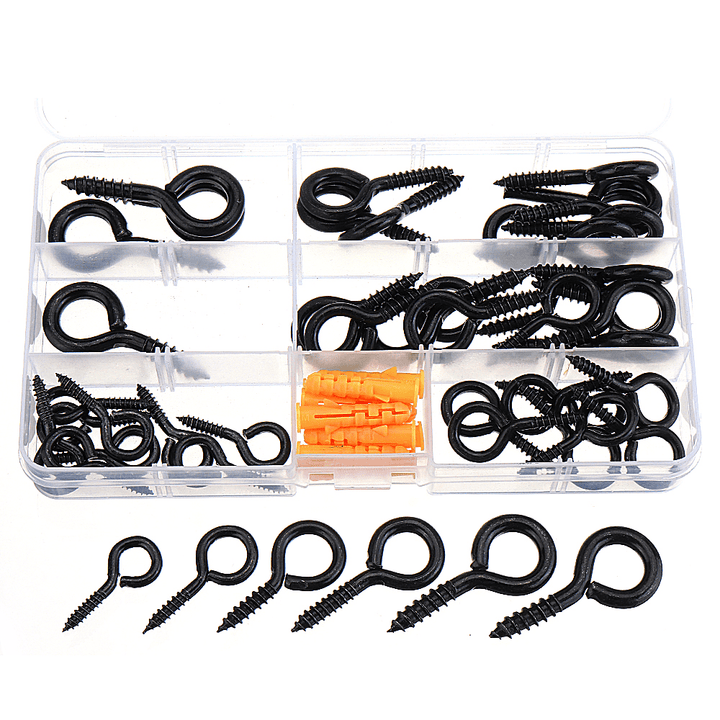 44Pcs Screw Eyes Zinc Plated Self Tapping Thread Eye Bolt Ring Hooks with Expansion Pipe Black