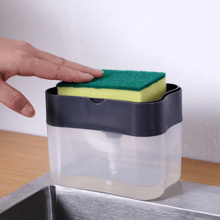 2-In-1 Liquid Dispenser Container Hand Press Soap Pump Dispenser with Sponge Holder Soap Organizer for Kitchen Cleaner Tools