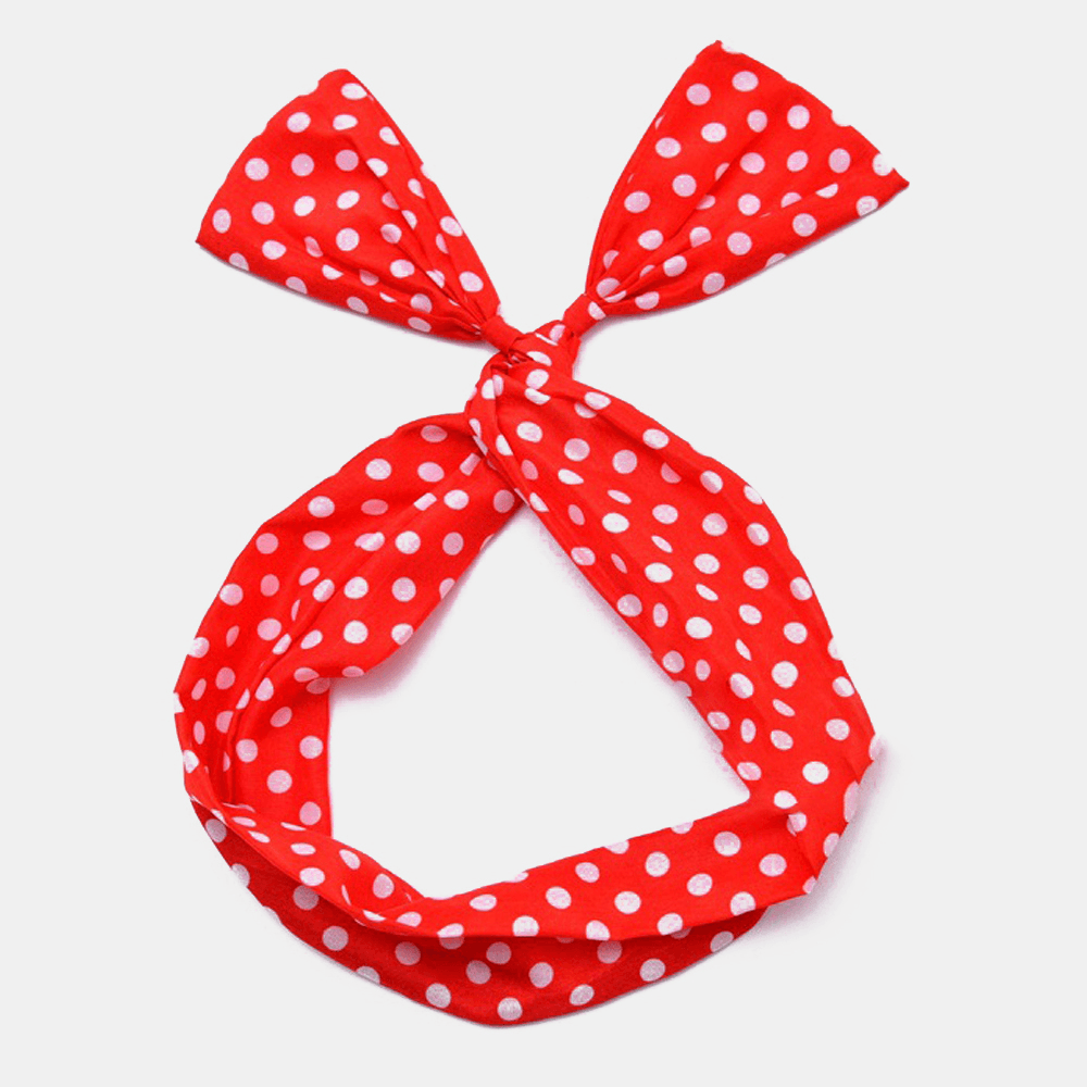 Women Cute Sweet Bow Headdress Dot Stripe Pattern with Adjustable Straight Wire Fabric Cross Tie Headband