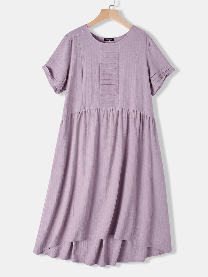 Casual Striped Irregular O-Neck Short Sleeve Pleated Dress