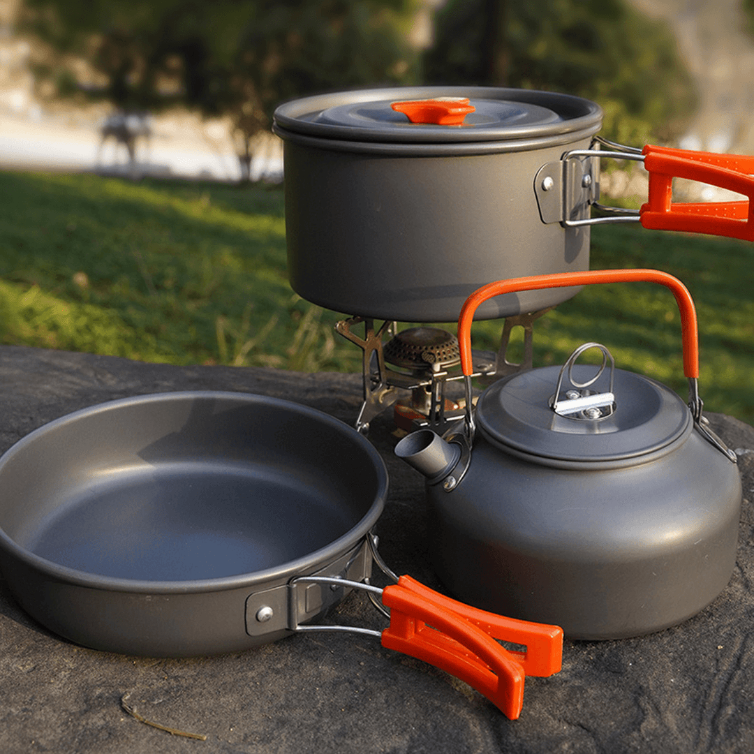 9PCS Aluminum Alloy Camping Pot Cookware Pans Kettle Set Portable Outdoor Camping Cookware