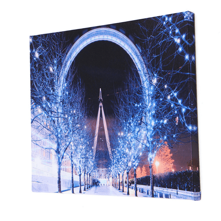 40 X 30Cm Operated LED Christmas Snowy Street Ferris Wheel Canvas Print Wall Paper Art