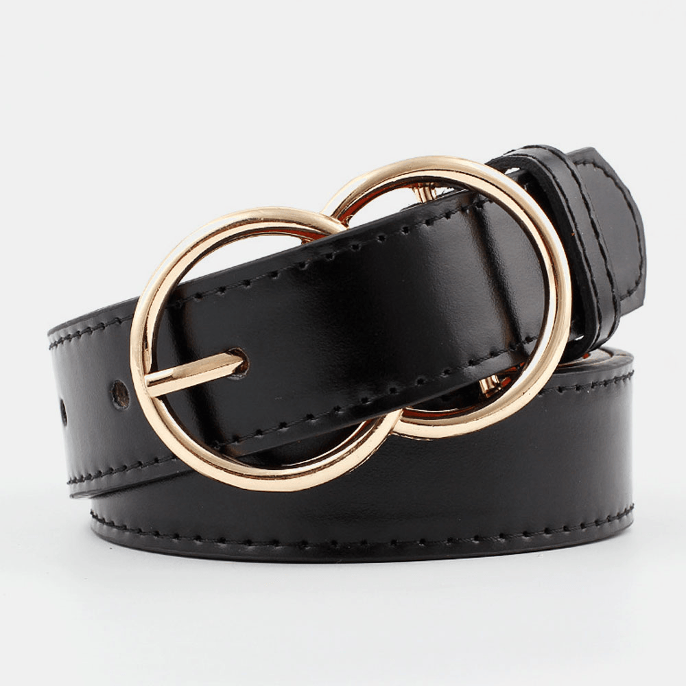 Women PU Leather Double Ring Buckle Retro Fashion Trouser Belt - MRSLM