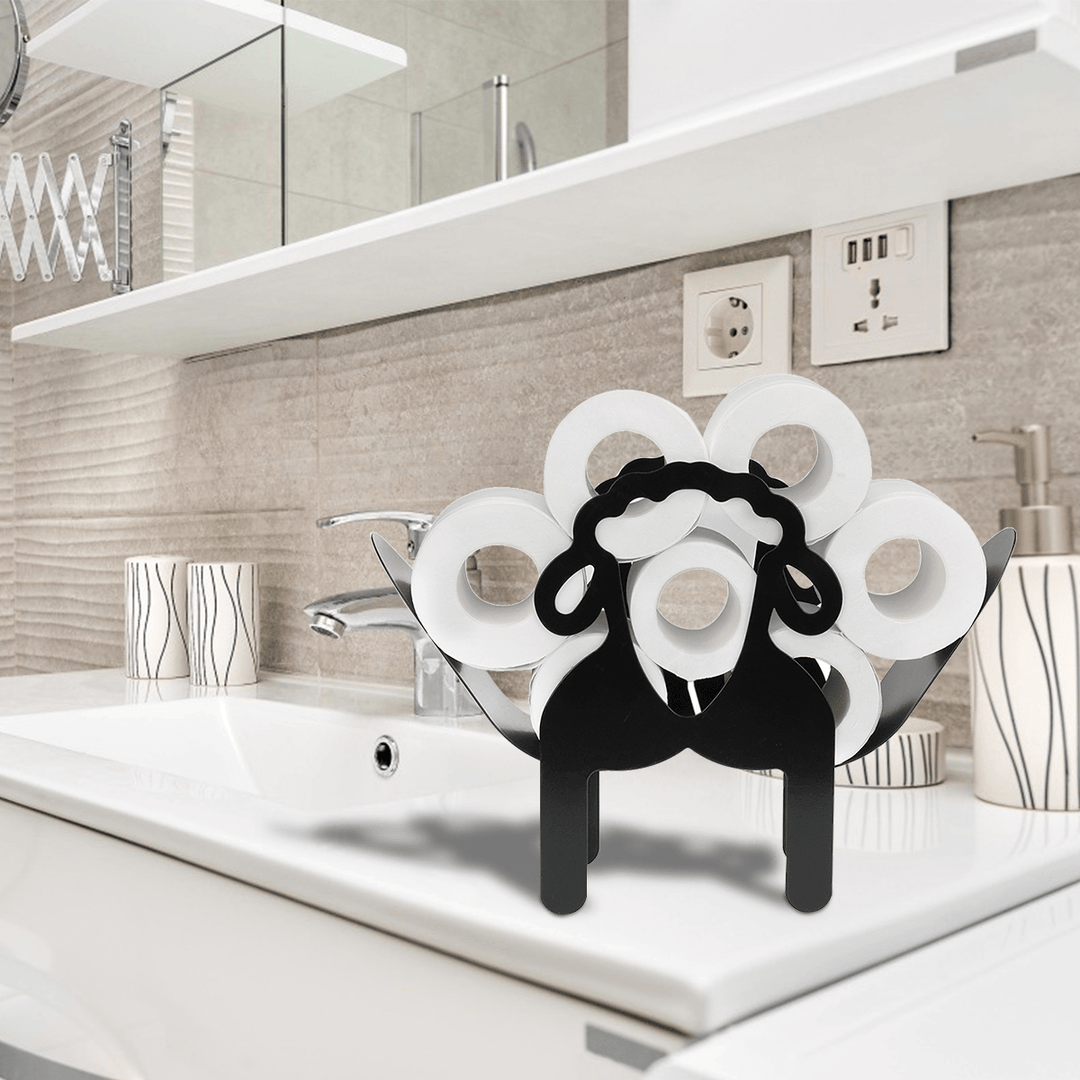 Black Toilet Paper Holder Metal Sheep Shape Tissue Storage Rack