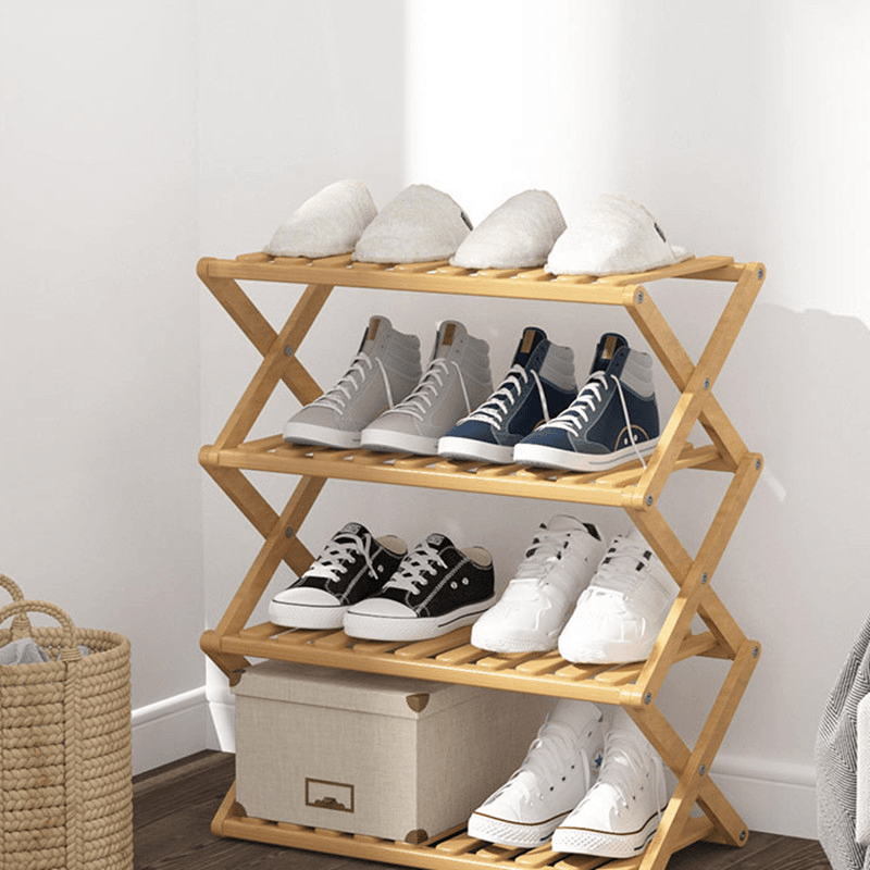 Install Free High Quality Bamboo Material Shoe Rack Strong Bearing Lapel Design Folding Easy to Carry