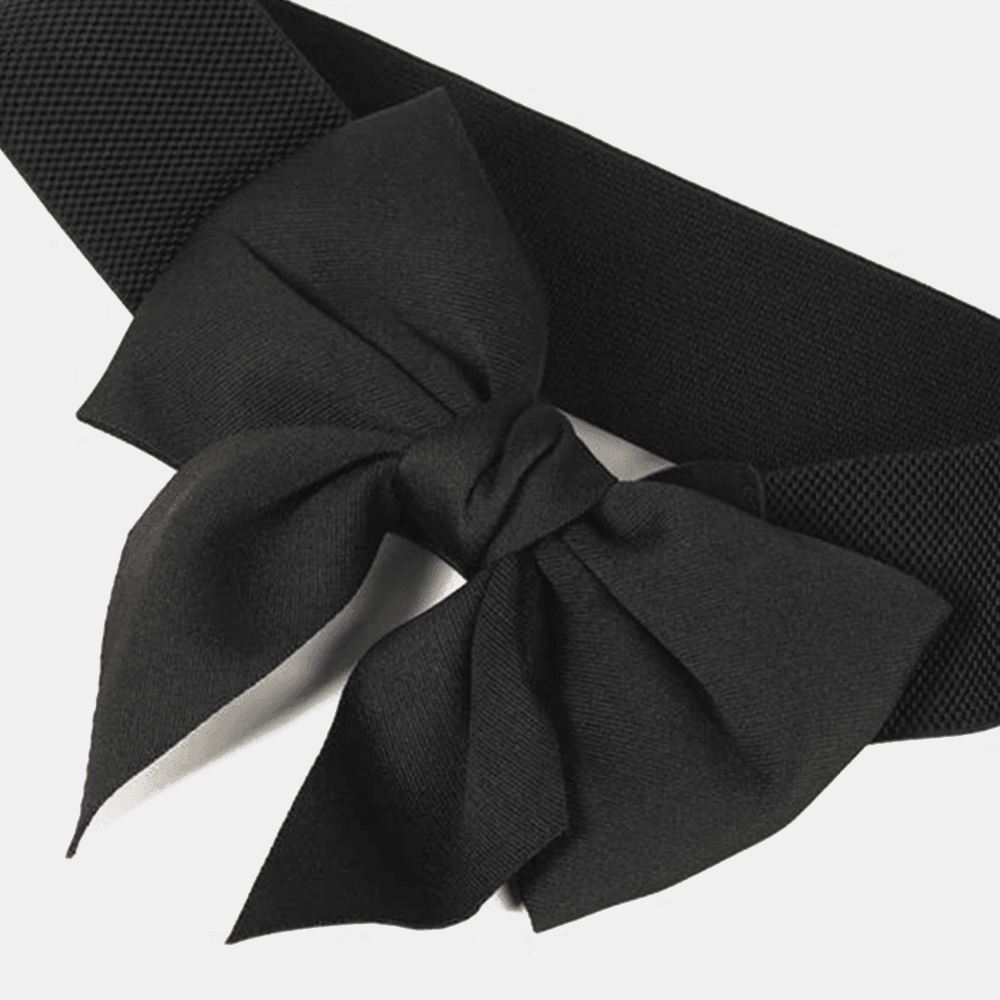 Women Black Bow Decor Breathable Elastic Belt