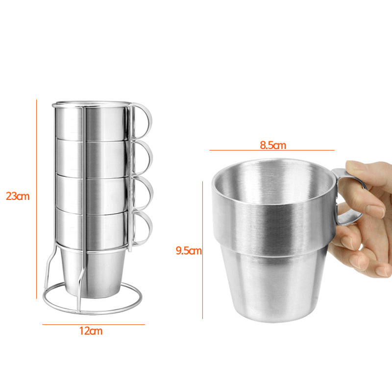 4 PCS Outdoor Portable Picnic Cups Stainless Steel Drinking Mugs Anti-Hot Tea Coffee Cup Set