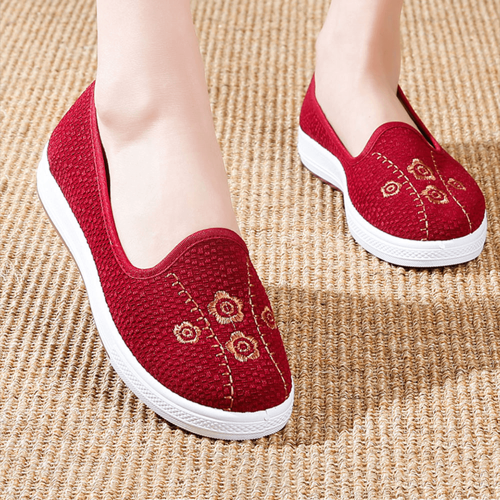 Women Embroidery Comfy Breathable Casual Shallow Slip on Flat Loafers