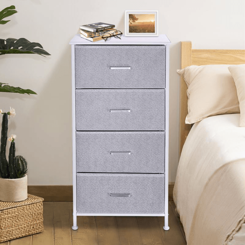 Kingso 4 Drawers Dresser for Bedroom Living Room Chest of Drawers Tall Dresser Organizer for Kids Children Baby Nursery Toddler, Grey