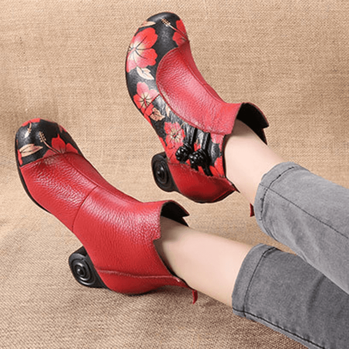 Retro Genuine Leather Butterfly Ankle Boots