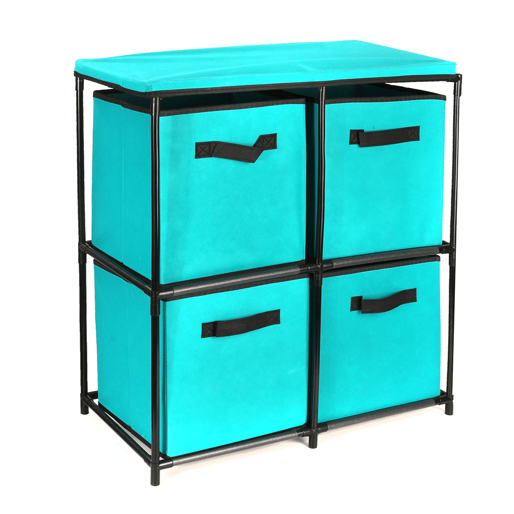 Foldable Storage Cabinet Multi-Layer Combination Cloth Unit Drawer Rack Closet Clothes Books Files Shelf Organizer with 4 Storage Bins - MRSLM