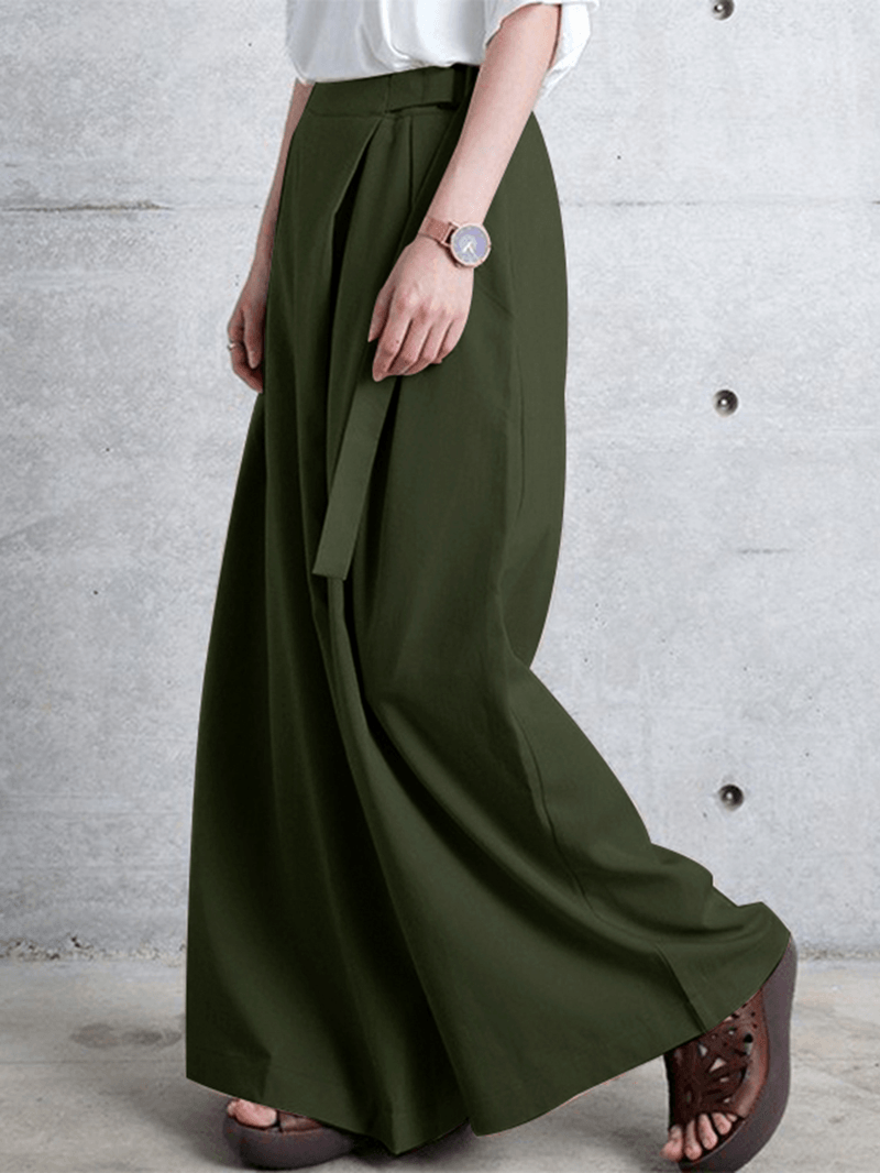 Women Side Zipper Solid Color Casual Wide Leg Pants with Pocket - MRSLM