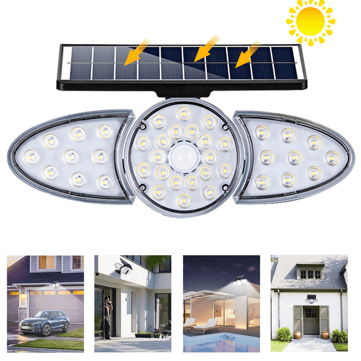 LED Solar Wall Light Adjustable Head IP65 Waterproof Super Bright Body Sensor Light Solar Spotlight for Outdoor Garden Yard