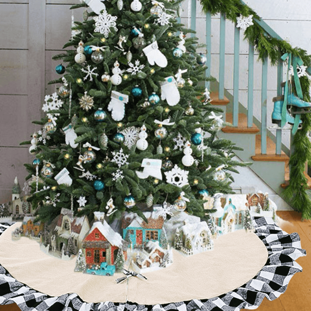 2020 Christmas Linen Lattice Tree Skirt round Carpet Christmas Decorations for Home Floor Mat New Year Xmas Tree Skirts