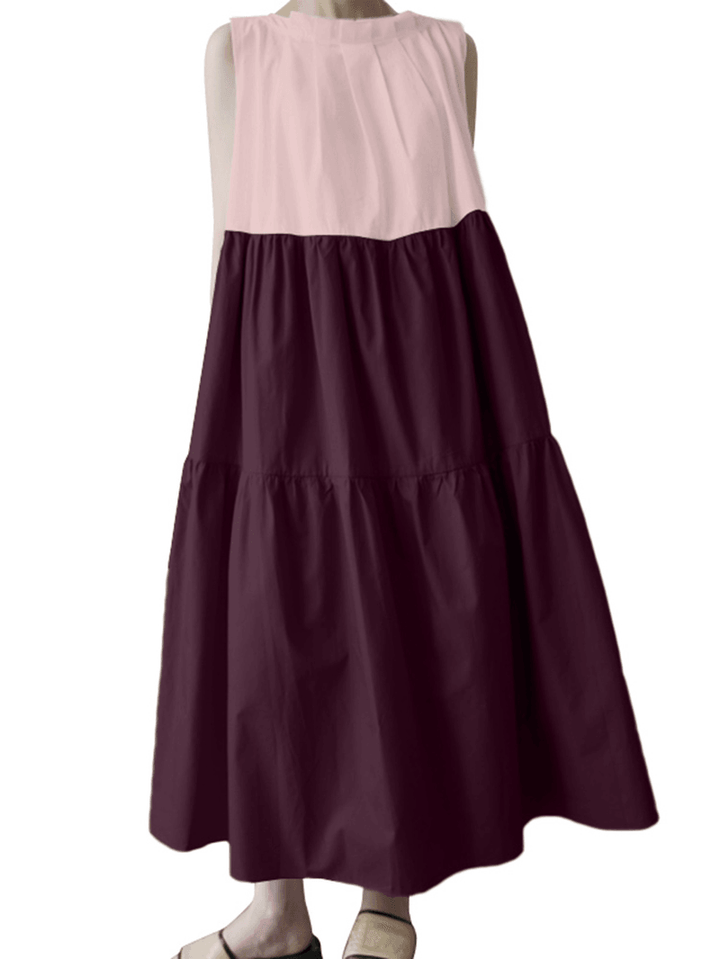 Sleeveless Contrast Color Leisure Maxi Dress - MRSLM