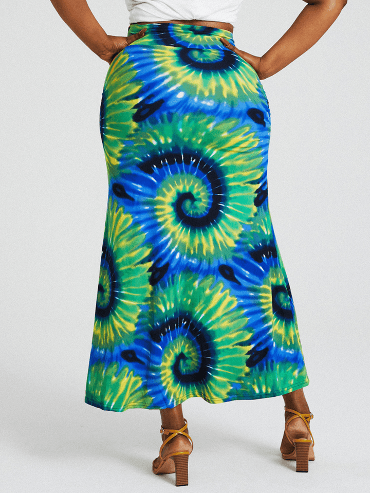 Bohemia Tie Dye Print High Waist Buttocks Bodycon Long Skirt