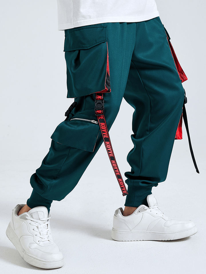 Mens Letter Tape Multi Pockets Fashion Pants