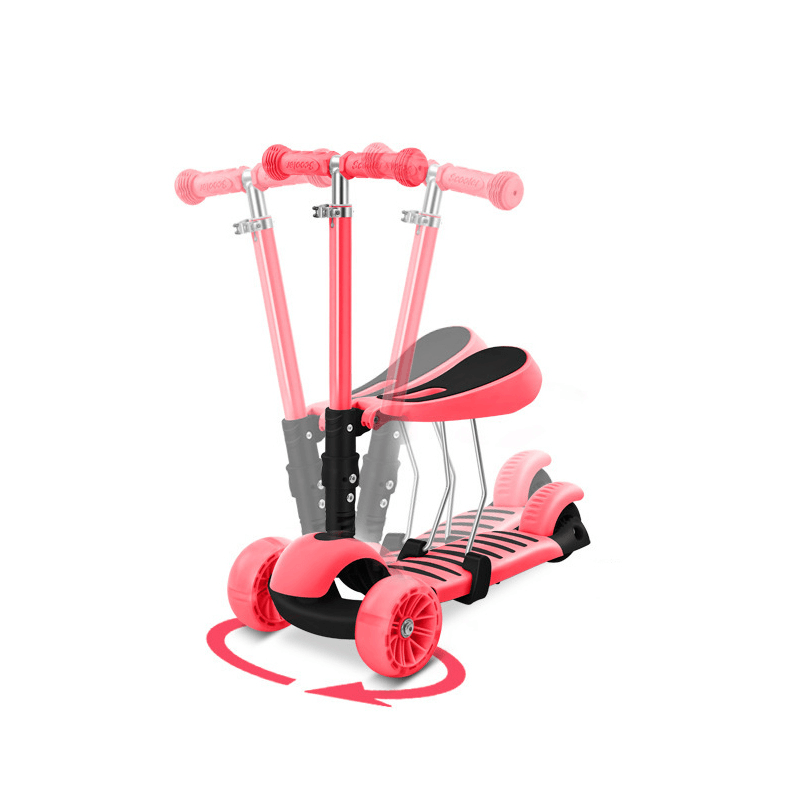 2-In-1 Kids Adjustable Scooter with Detachable Seat&Flashing Wheels Toddler Baby Walker Multifunctional Children Bike for Aged 1-12