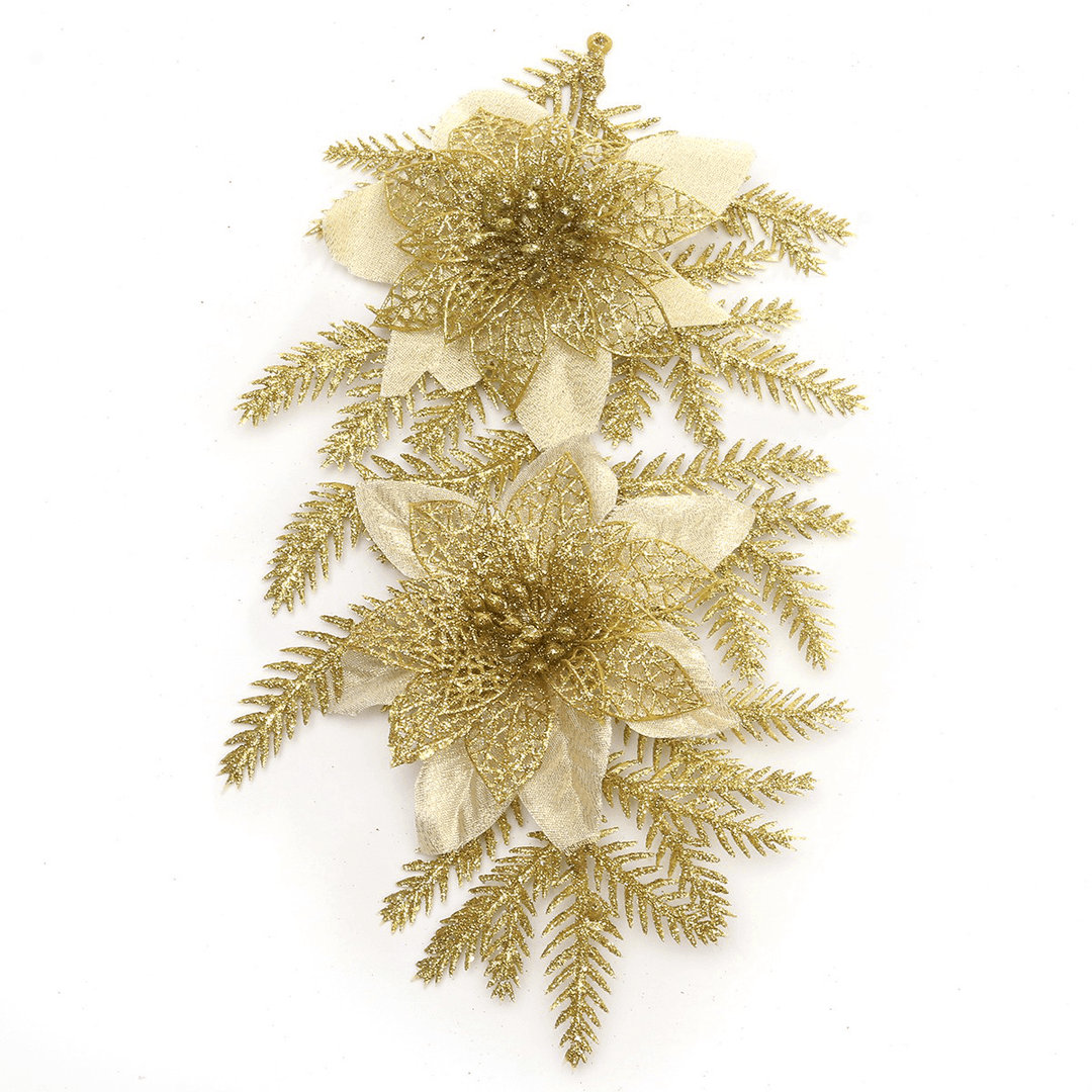 Glitter Artificial Christmas Tree Flowers Ornament Pendant Xmas Party Decoration - MRSLM