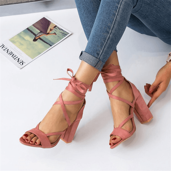 Women plus Size Strappy Open Toe Suede High Heel Summer Sandals