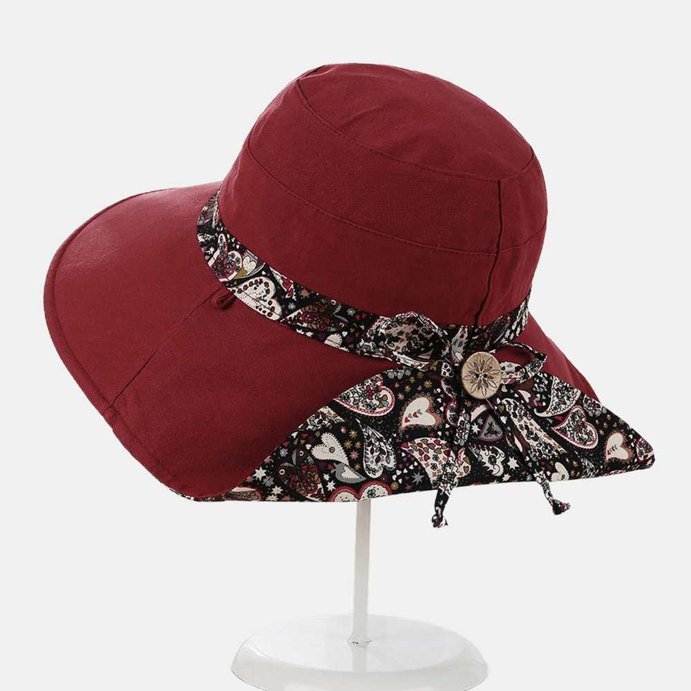 Multipurpose Foldable Anti-Uv Cap for Lady Print Beach Sun Hat Cotton Wide Brim Hat for Women Elegant Summer Hats - MRSLM