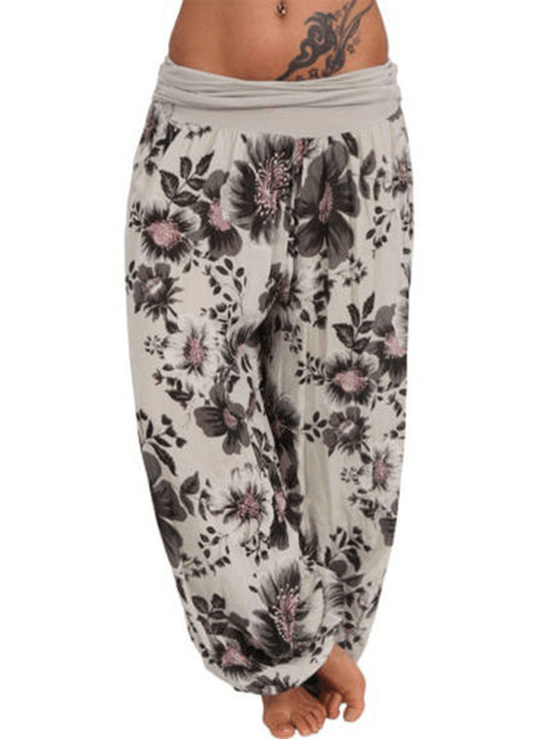 Women Floral Print Loose Casual Full Length Sport Pants - MRSLM