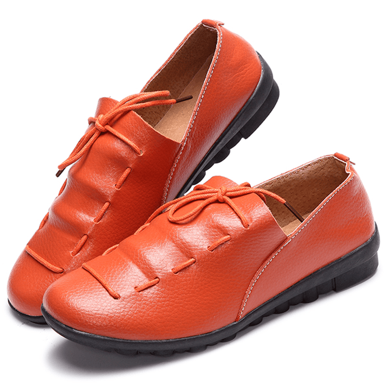 Casual Comfy Lace up Soft Leather round Toe Flat Loafer Shoe