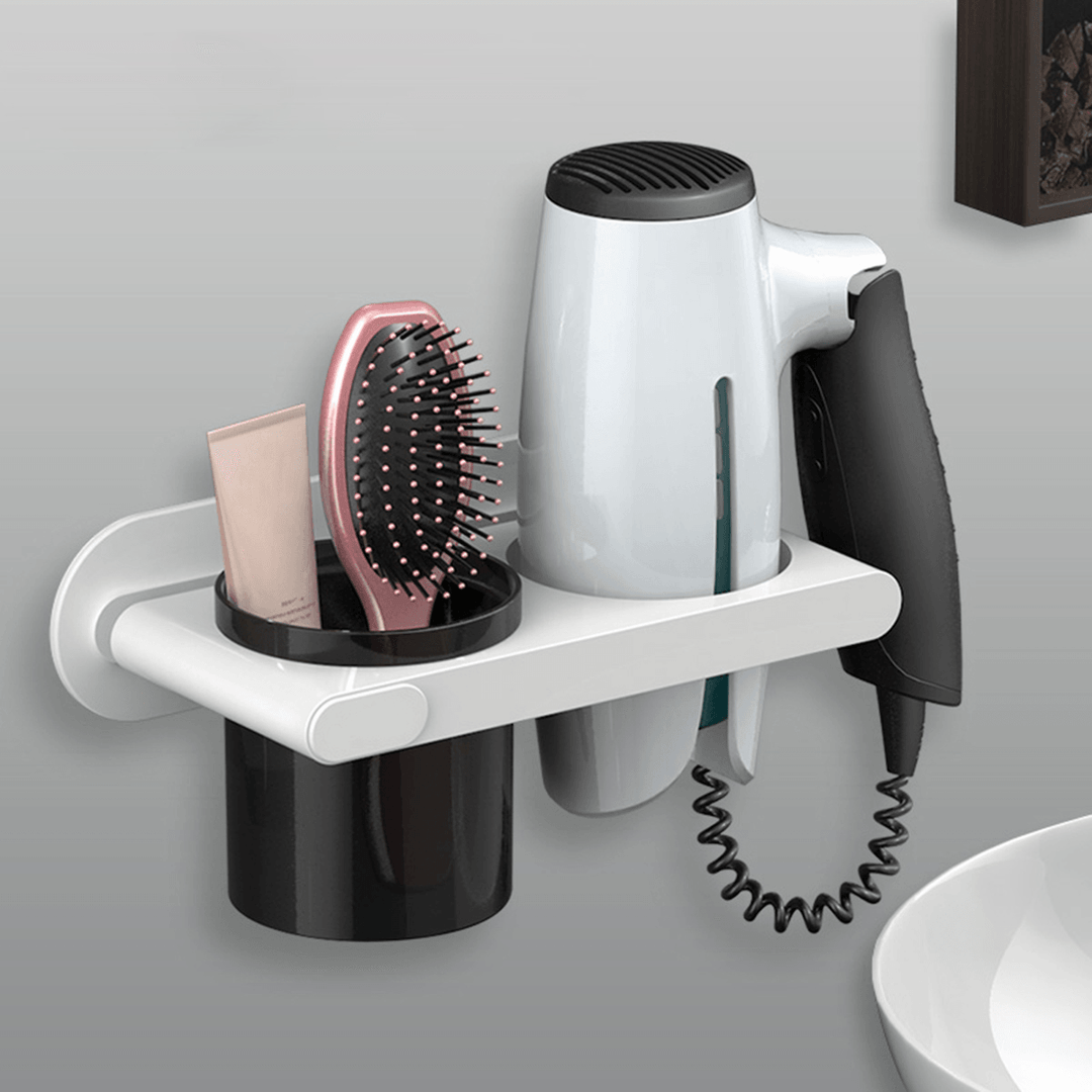 Hair Dryer Comb Holder Wall Mounted Bathroom Organizer Rack Storage Accessories - MRSLM