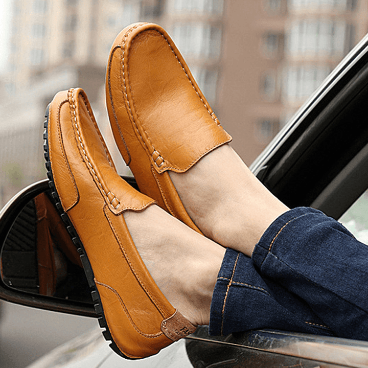 Men Leather Casual Driving Slip on Outdoor Flat Soft Comfortable Loafers Shoes