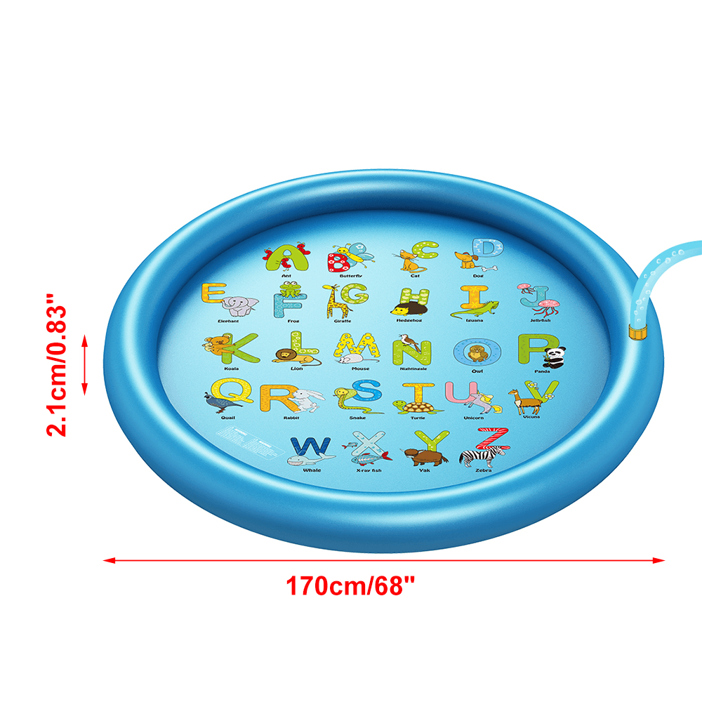 170Cm Sprinkle Play Mat Sprinkler Pad for Kids Sprinkler Pool for Children Outdoor Water Toys Learning Educational Wading Pool for Toddlers Boys Girls