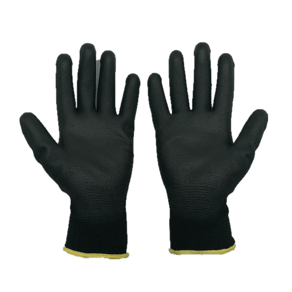 Polyester Pu Coated Palm Black Anti-Static Gloves