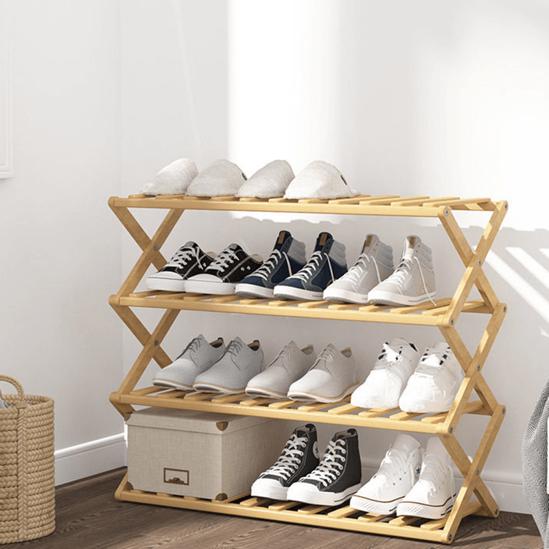 Install Free High Quality Bamboo Material Shoe Rack Strong Bearing Lapel Design Folding Easy to Carry