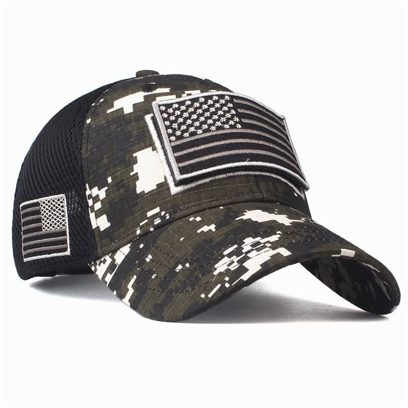 Quality Camouflage Baseball Cap American Flag Patch Cotton Mesh Cap Men'S Hat Peaked Cap Amazon Hot Style