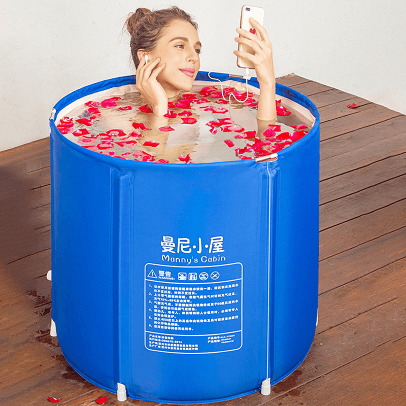 Bathtub Folding Portable PVC Water Spa Tub Bath Bucket Outdoor 70X65Cm