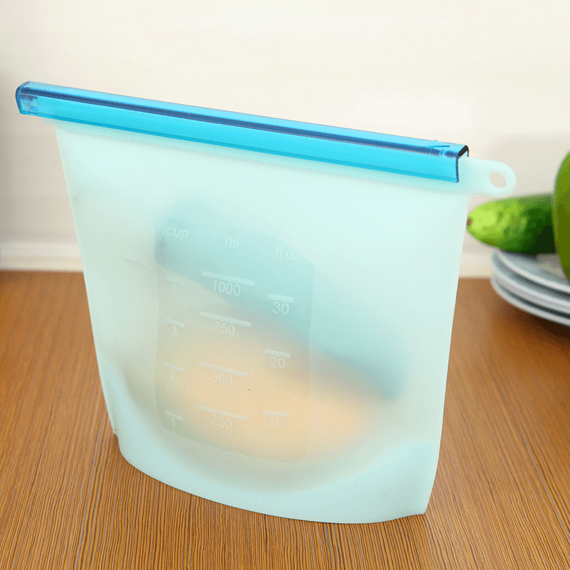 4Pcs 1000Ml Silicone Food Bag FDA Reusable Silicone Food Bag Ziplock Bag Leakproof for Freezer Preservation