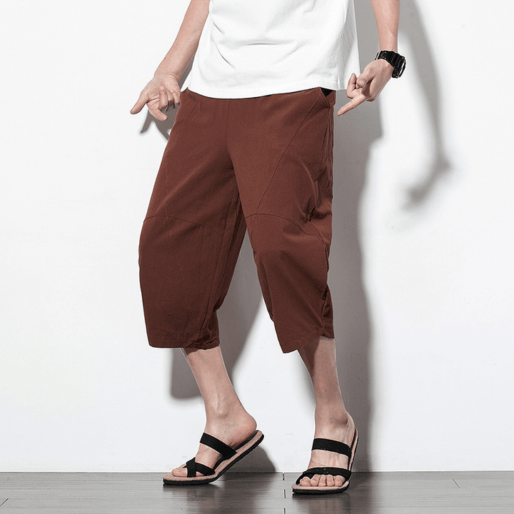 Mens Summer Vintage Linen Calf Length Casual Pants