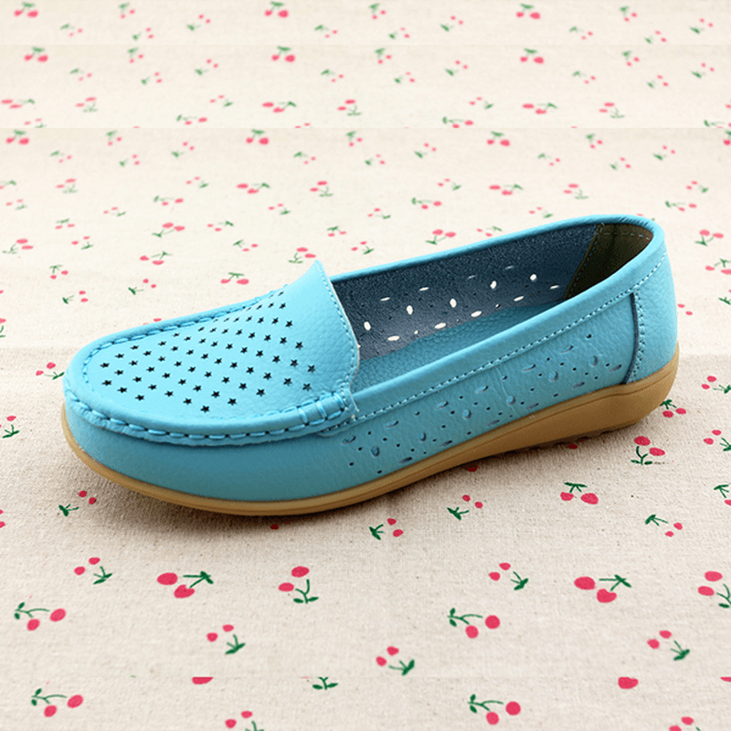 Women Casual Hollow Out Soft Comfortable Summer Slip on Outdoor Flats Loafer Shoes - MRSLM