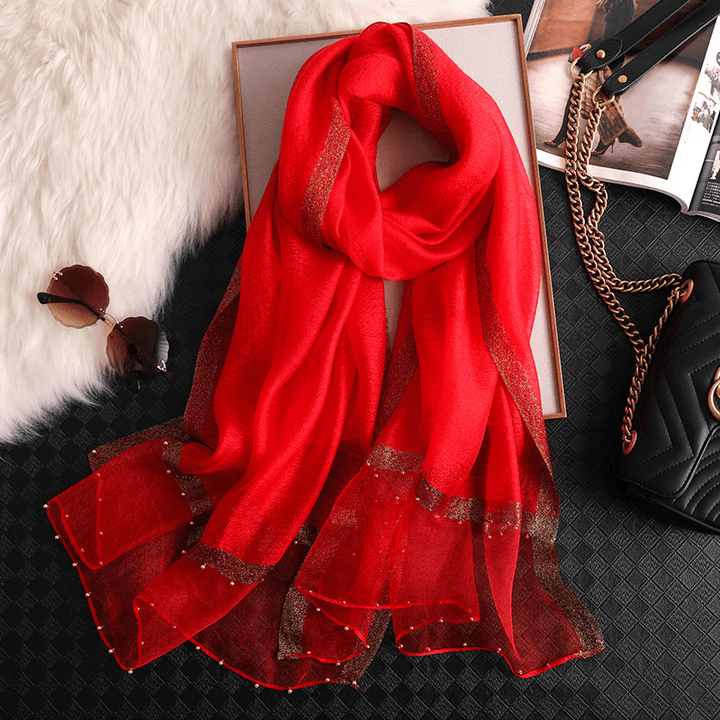 Fashion Big Red Silk Scarf Women'S Thin Scarf All-Match