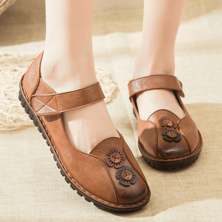 Women Comfy Hook Loop Leather Flat Loafers