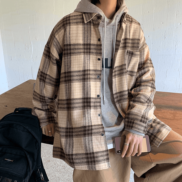 Men'S Autumn Jacket Plaid Shirt Men'S Long Sleeve Korean Fashion Casual Versatile Clothing